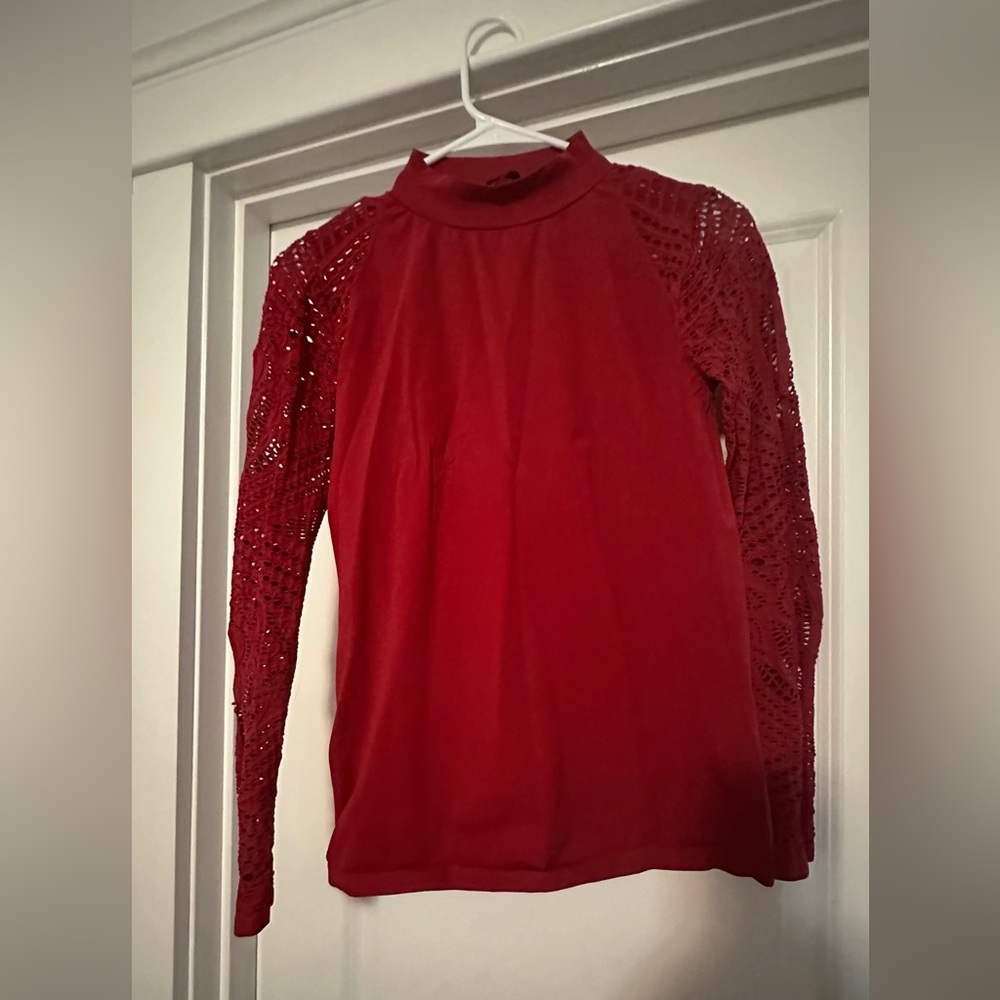 bebe Red Lace Sleeve Blouse